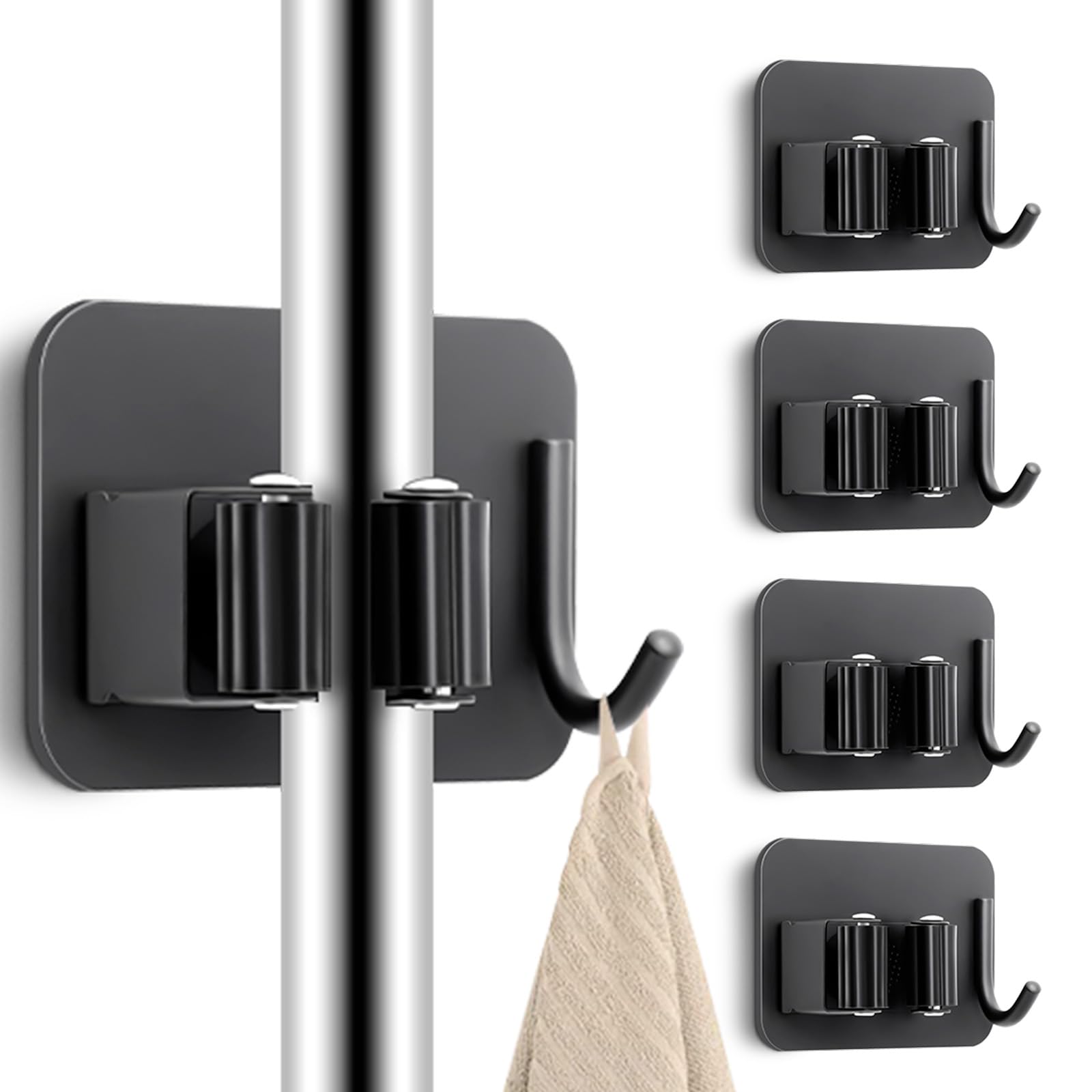 Batur Broom Holder Wall Mount, 4 Pack Super Anti-Slip Broom Holder, Mop And Broom Holder Wall Mount, Self Adhesive Broom Organiz