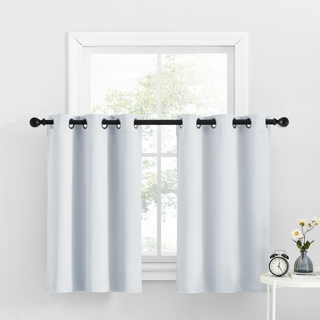 Nicetown Room Darkening Window Tiers, Kitchen/Bathroom/Kids Bedroom Decor Blackout Valances Thermal Insulated Window Treatment Short Curtain, White, 2 Panels, 34W By 36L With 1.2 Inches Header