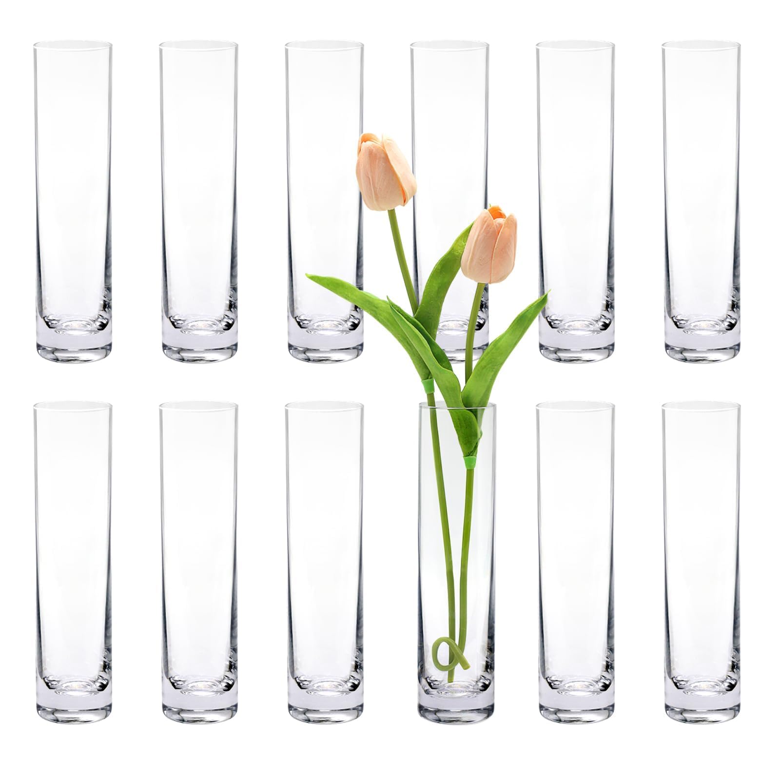 Glass Cylinder Bud Vases for Centerpieces, Set of 12 Clear Small vases,Handmade Slim Flower Vases Wedding Table Decor for Single