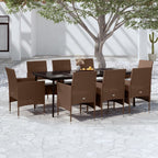 vidaXL Patio Dining Set 9 Piece with Cushions Garden Outdoor Terrace Balcony Backyard Dining Dinner Dinette Table and Chair Furniture Brown and Black