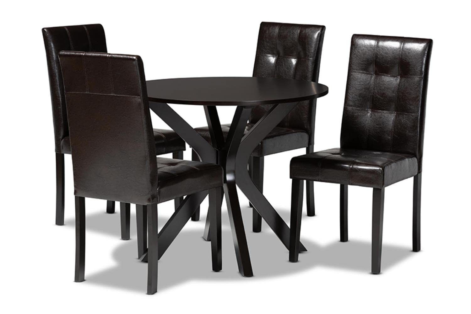 Baxton Studio Marie Modern and Contemporary Dark Brown Faux Leather Upholstered and Dark Brown Finished Wood 5-Piece Dining Set