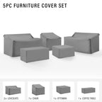 Crosley Furniture Patio Furniture Covers, Waterproof 5-Piece Cover Set for Outdoor Chair, Loveseats, Tables, Gray