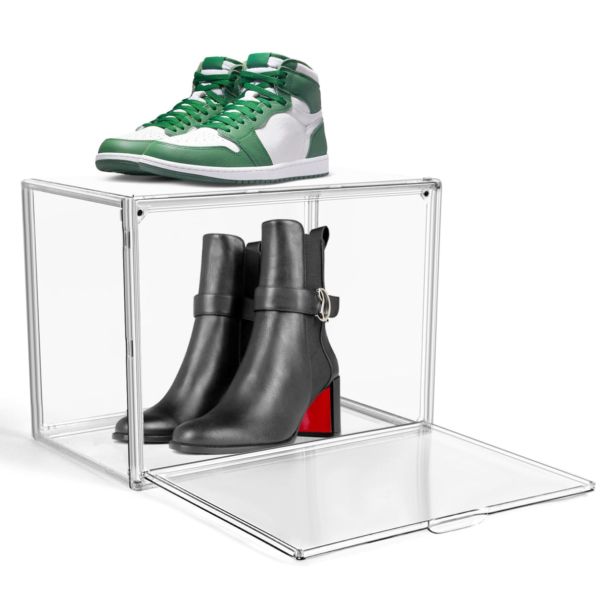 DAYOOH X-Large Acrylic Sneaker Shoe Display Case Transparent Sneaker Box Shoe Storage Boxes Clear Plastic Stackable Boot & Shoe 