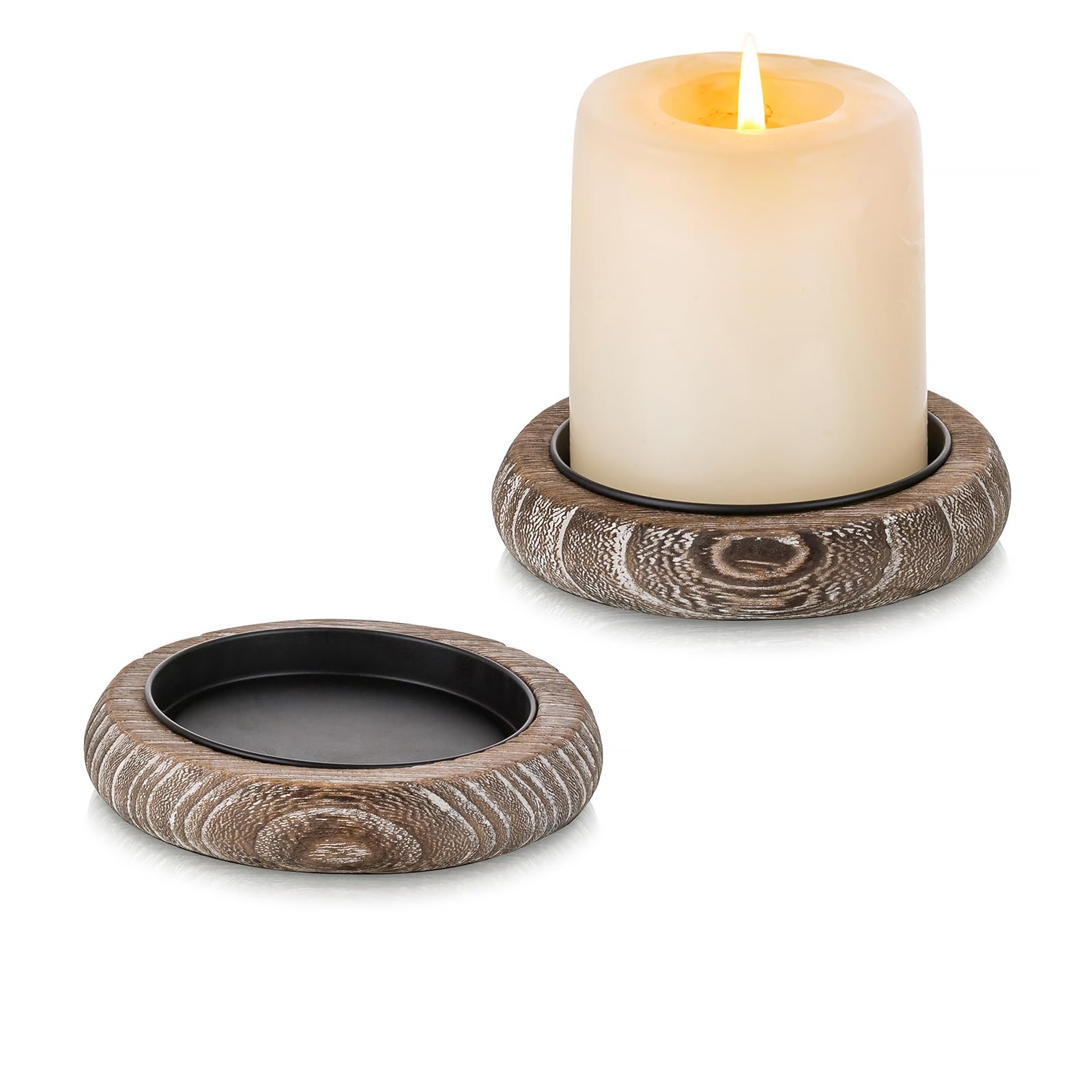 Romadedi Wood Candle Holder Farmhouse Decor - Pillar Candle Holders for Table Centerpiece Small Tray Riser Set of 2 Round Wooden