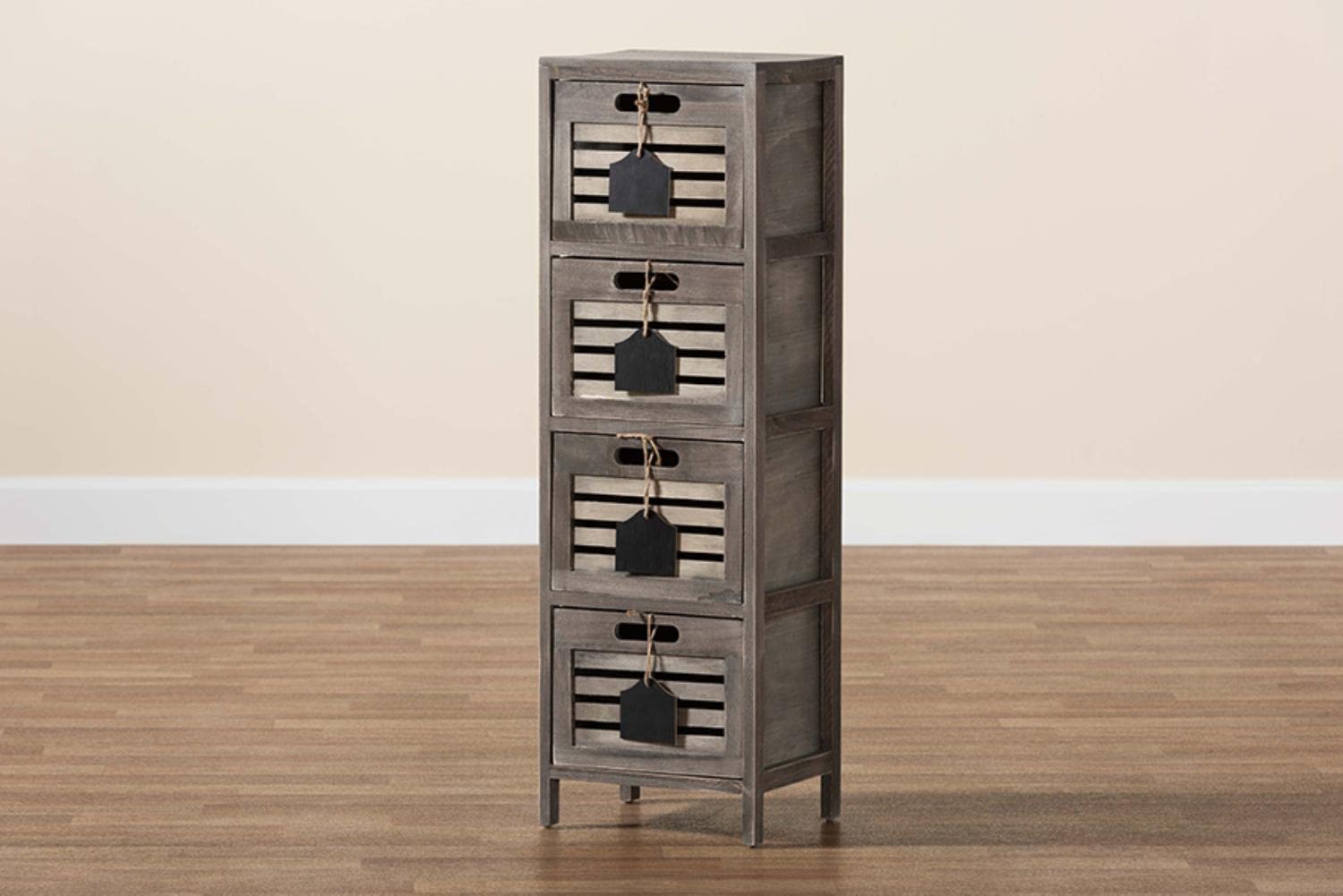 Baxton Studio Valko Grey Finished Wood Storage Unit with Four Baskets