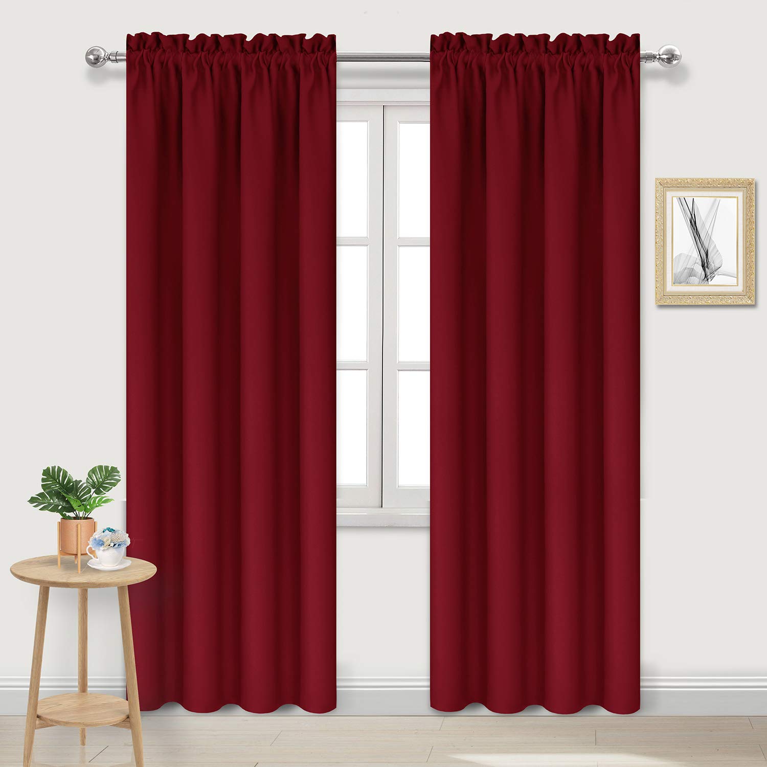 Dwcn Burgundy Room Darkening Blackout Curtains - Thermal Insulated Privacy Energy Saving Window Curtain Drapes 42 X 72 Inch Leng