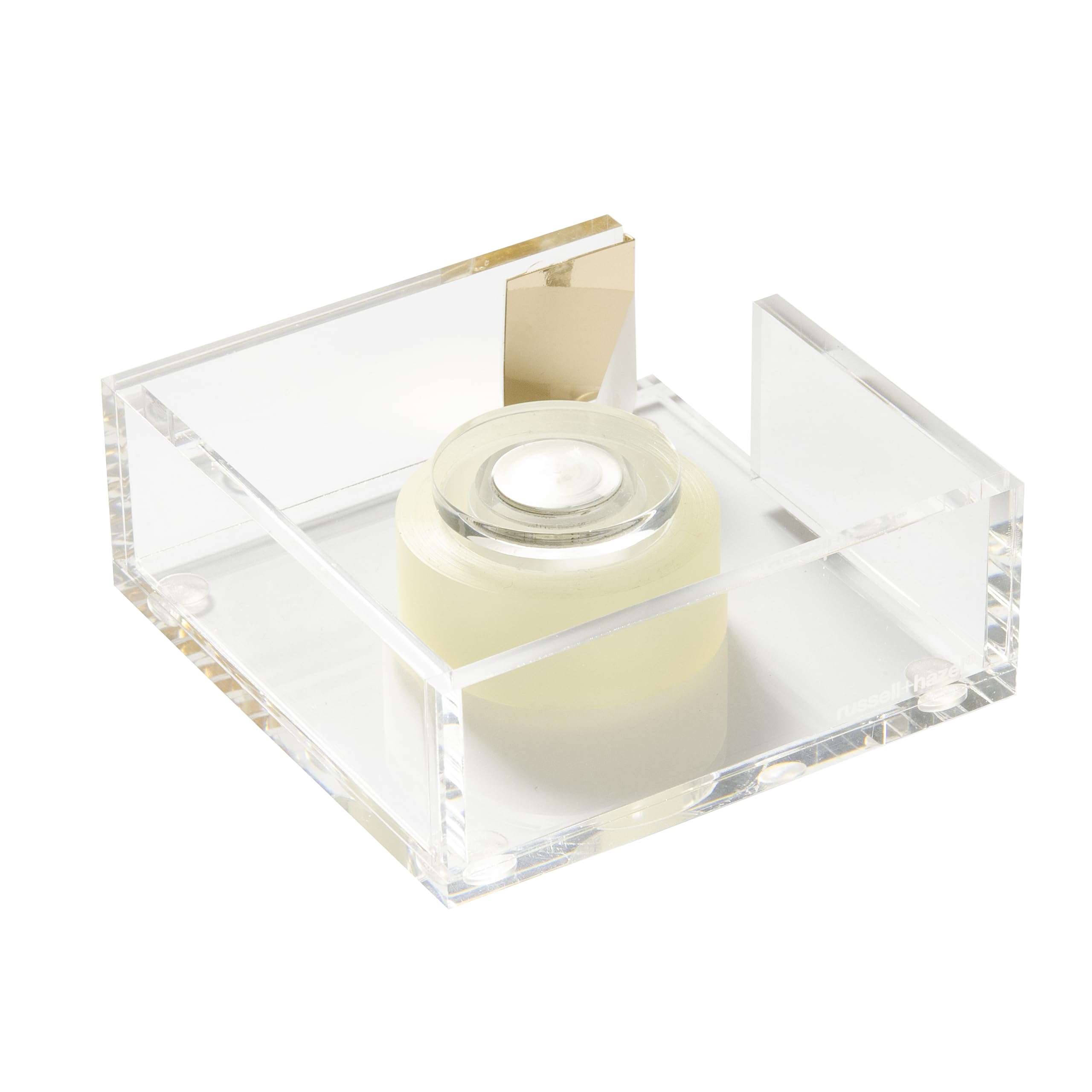 Russell+Hazel Acrylic Bloc Tape Dispenser, Clear, 4    X 4    X 1.5   , Gold, (32025)