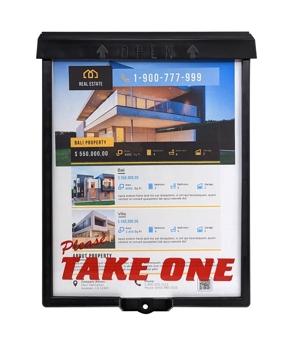 Outdoor Real Estate Brochure Box With Snap Close Lid, Take One Document Holder Can Hold 100, 8.5 X 11 Documents, Flyers, Literat