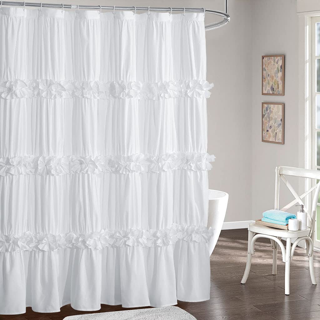 Homechoice Decor Victorian Ruffle Shower Curtain, Vintage Handcrafted Bow Tie Bath Curtain For Master Bathroom, Ruched Microfibe