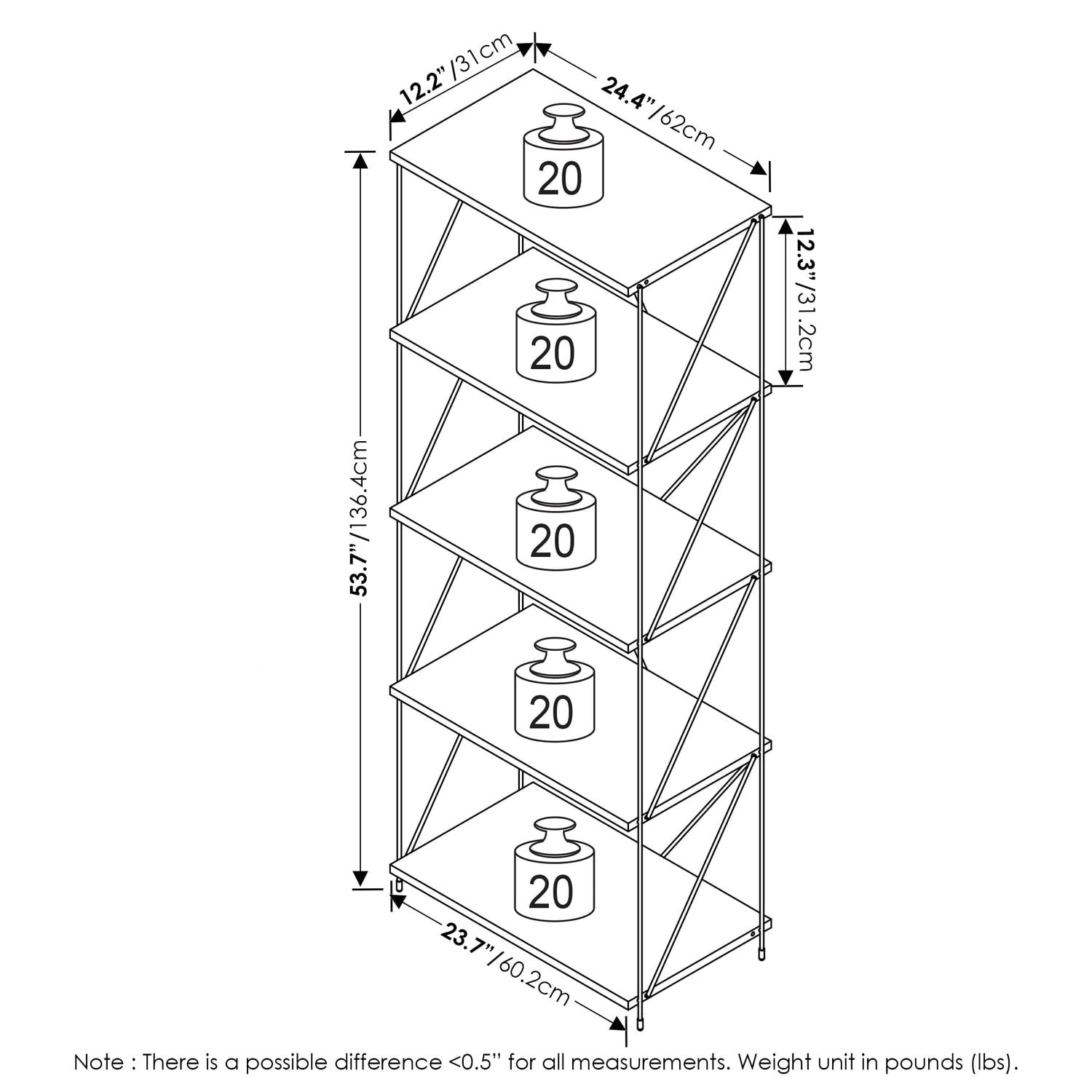 Furinno Besi 5-Tier Industrial Multipurpose Shelf Display Rack with Metal Frame, Wide, Walnut Cove