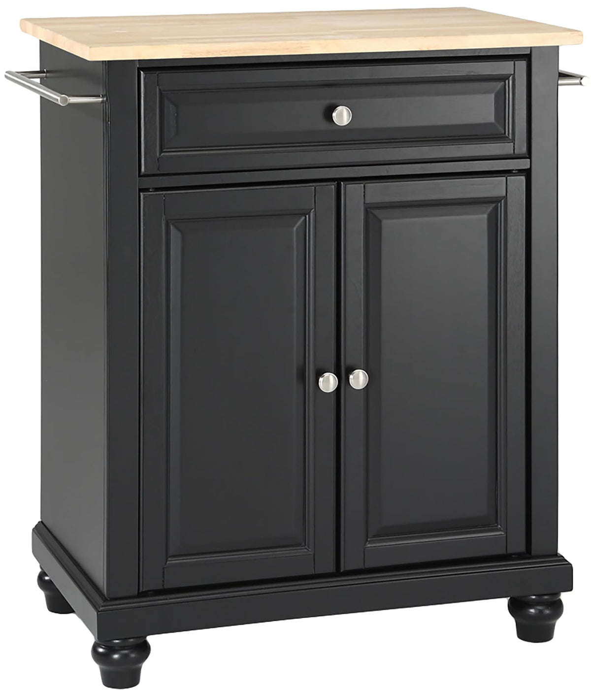 Crosley Furniture Cambridge Wood Top Small Portable Rolling Kitchen Island Storage Cart, Microwave Stand, Black