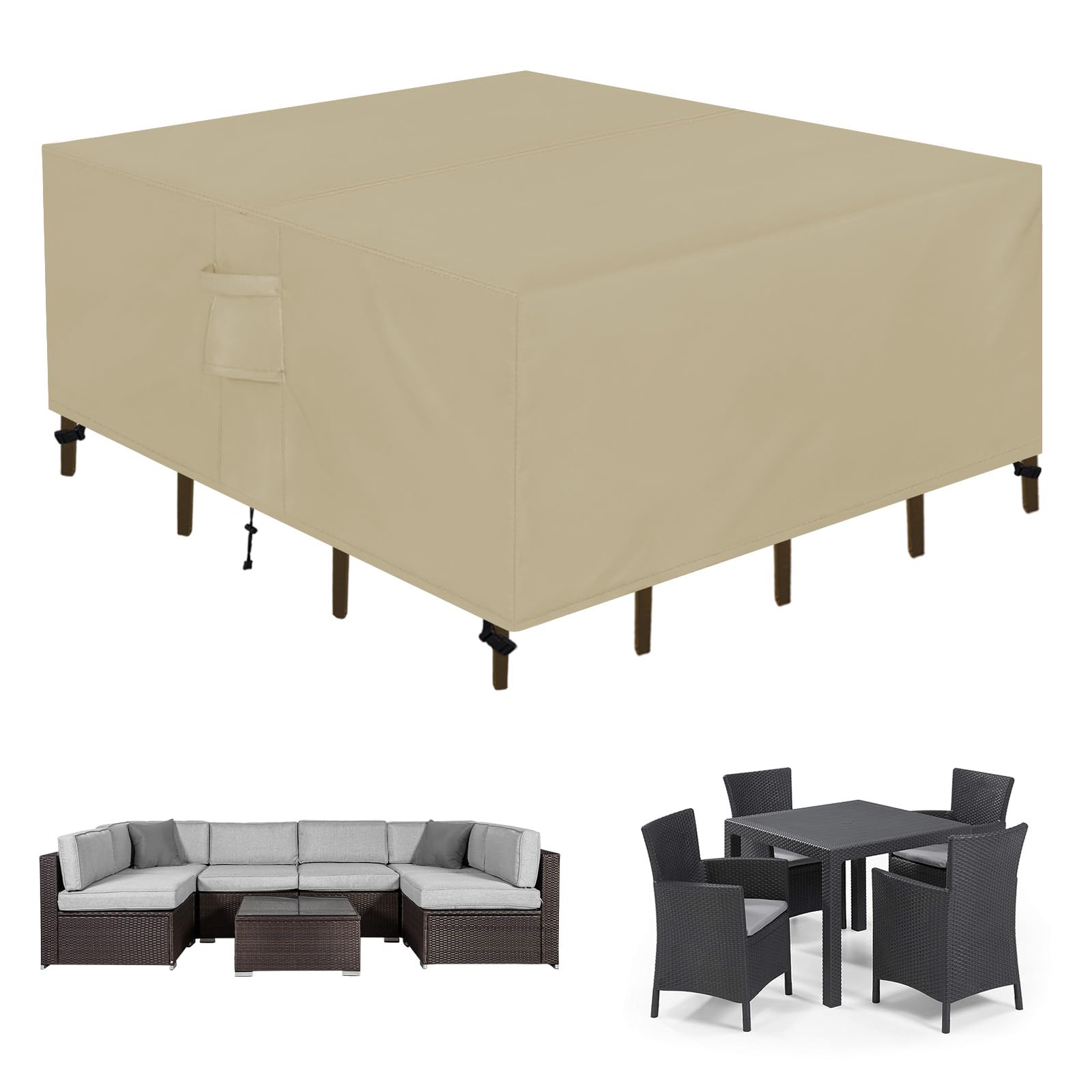 Easy-Going Square Patio Furniture Cover Waterproof Outdoor Dining Table And Chair Cover Anti-Uv Outside Sectional Sofa Set Covers (126'L X 126'W X 32'H, Camel)