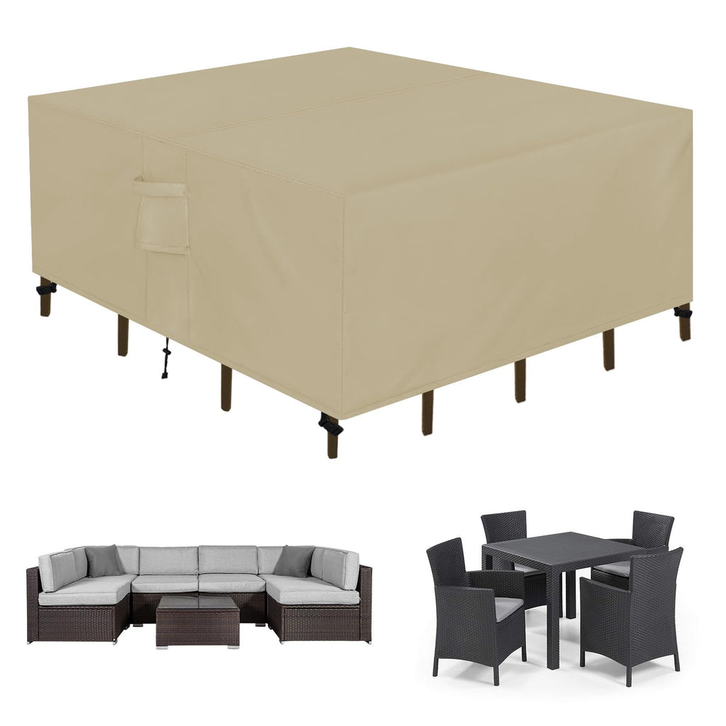 Easy-Going Square Patio Furniture Cover Waterproof Outdoor Dining Table And Chair Cover Anti-Uv Outside Sectional Sofa Set Covers (126'L X 126'W X 32'H, Camel)