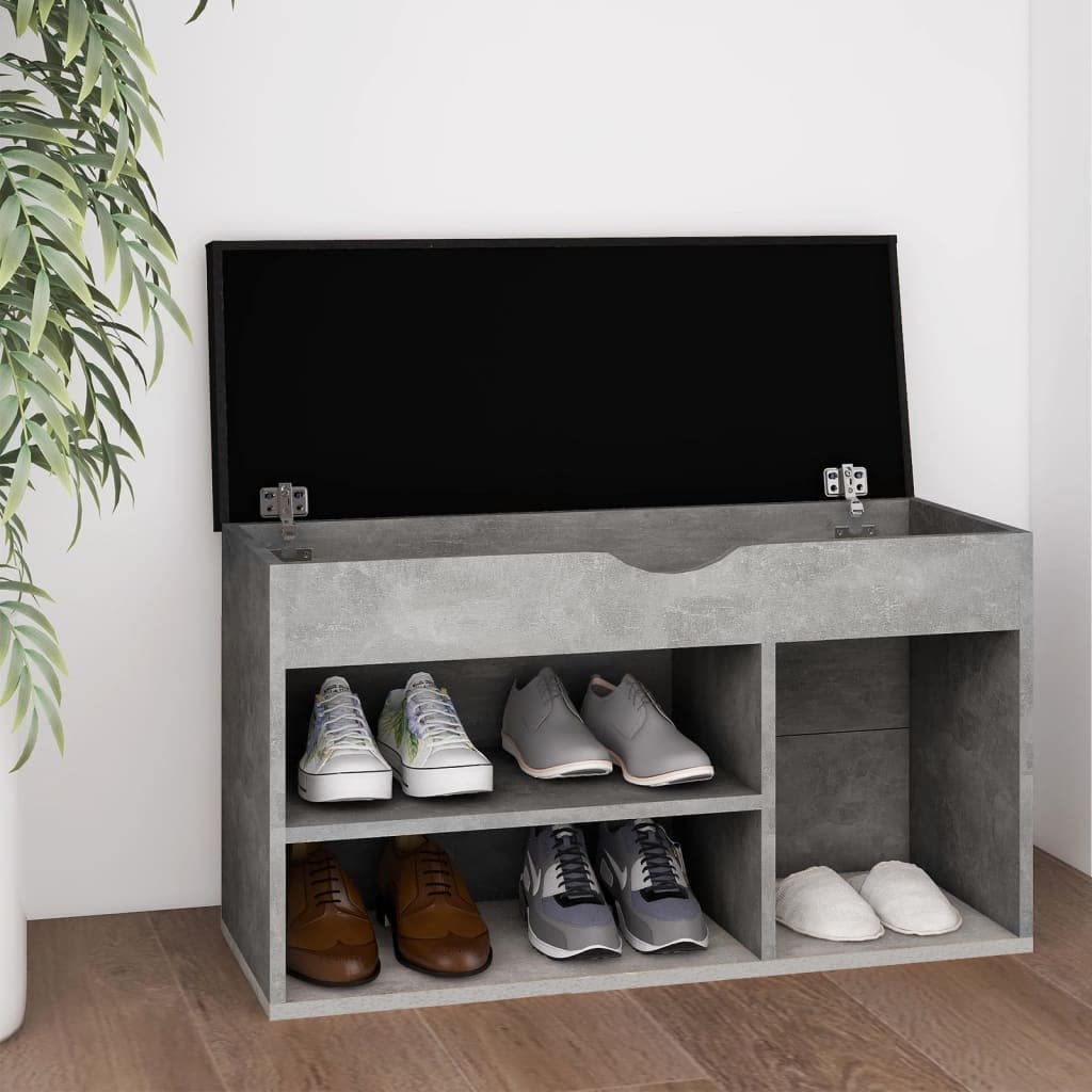 vidaXL Shoe Bench - Engineered Wood Shoe Organizer with Cushion, Modern Concrete Gray, Dimensions 31.5&quot;x11.8&quot;x18.5&quot;