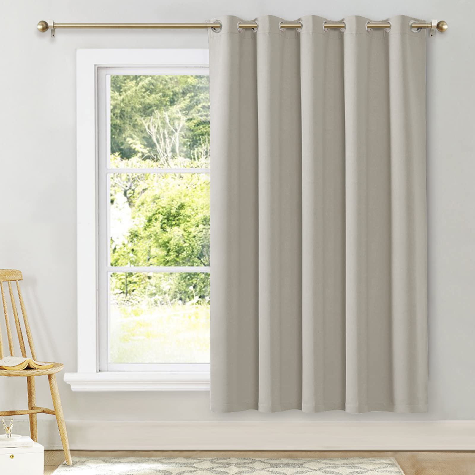 Nicetown Room Darkening Curtains For Bedroom, Natural Thermal Insulated Drapes 72 Inches Long For Office, Loft, Guestroom (1 Panel, 70' Wide Per Panel)
