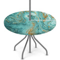 Turquoise Marble Round Outdoor Fitted Tablecloth with Umbrella Hole Zipper, Art Marble Texture Elastic Edged Table Cloth Waterpr