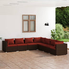 vidaXL Patio Lounge Set with Cushions, Outdoor Seating Featuring Poly Rattan Material, Brown & Cinnamon Red, Customizable Modular Design, Suitable for Garden and Patio Entertainment