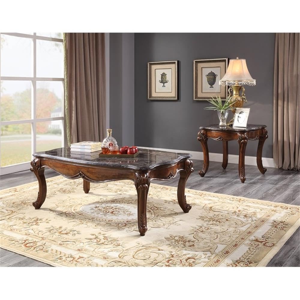 Acme Miyeon Rectangular Marble Top Coffee Table In Marble And Cherry