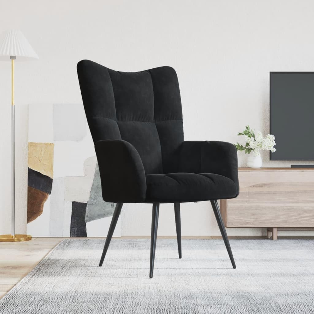 vidaXL Relaxing Chair in Black Velvet - Modern Design with Steel Frame and Thick Foam Padding, Perfect for Living Room or Office Use.