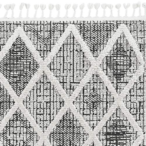 HomeRoots 3' X 5' Charcoal Diamonds Area Rug with Fringe