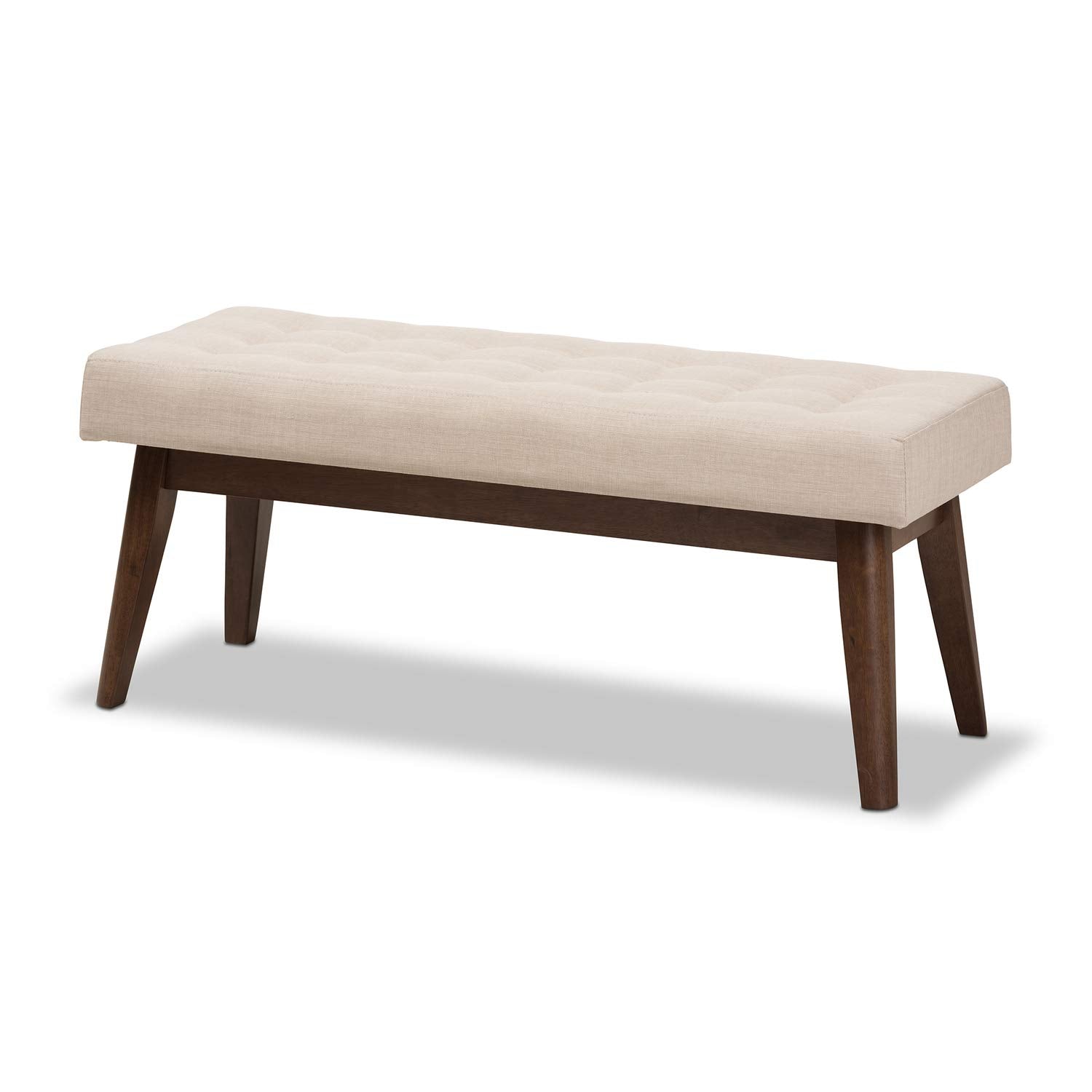 Baxton Studio Elia Mid-Century Modern Walnut Wood Light Beige Fabric Button-Tufted Bench/Mid-Century/Light Beige/Walnut Brown/Fabric Polyester 100%&quot;/Rubber Wood