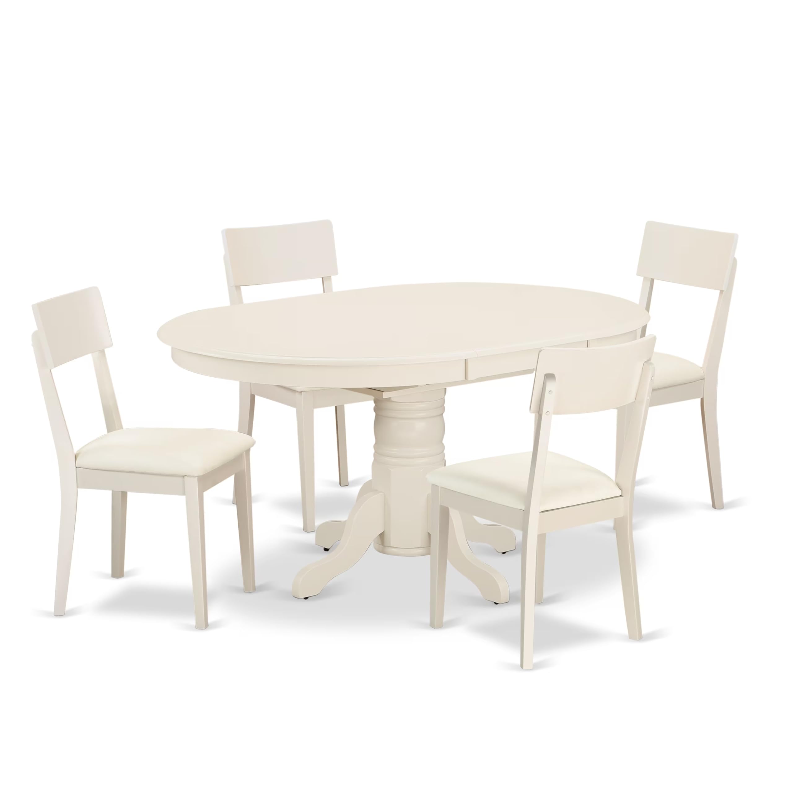 East West Furniture Avad5-Lwh-Lc 5 Piece Modern Dining Table Set Includes An Oval Wooden Table With Butterfly Leaf And 4 Faux Leather Kitchen Dining Chairs, 42X60 Inch, Linen White