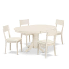 East West Furniture Avad5-Lwh-Lc 5 Piece Modern Dining Table Set Includes An Oval Wooden Table With Butterfly Leaf And 4 Faux Leather Kitchen Dining Chairs, 42X60 Inch, Linen White