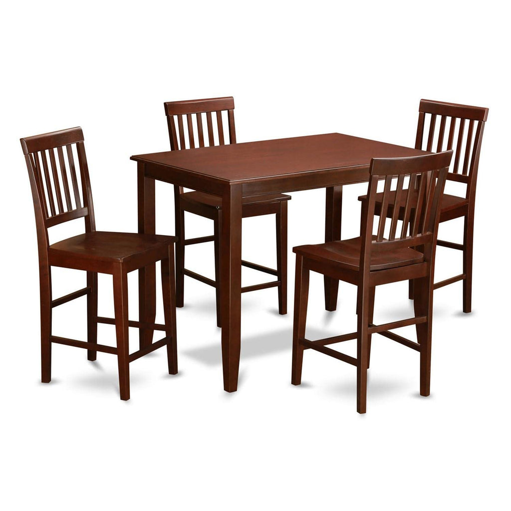 East West Furniture BUVN5-MAH-W Buckland 5 Piece Counter Height Set Includes a Rectangle Kitchen Table and 4 Dining Chairs, 30x48 Inch, Mahogany
