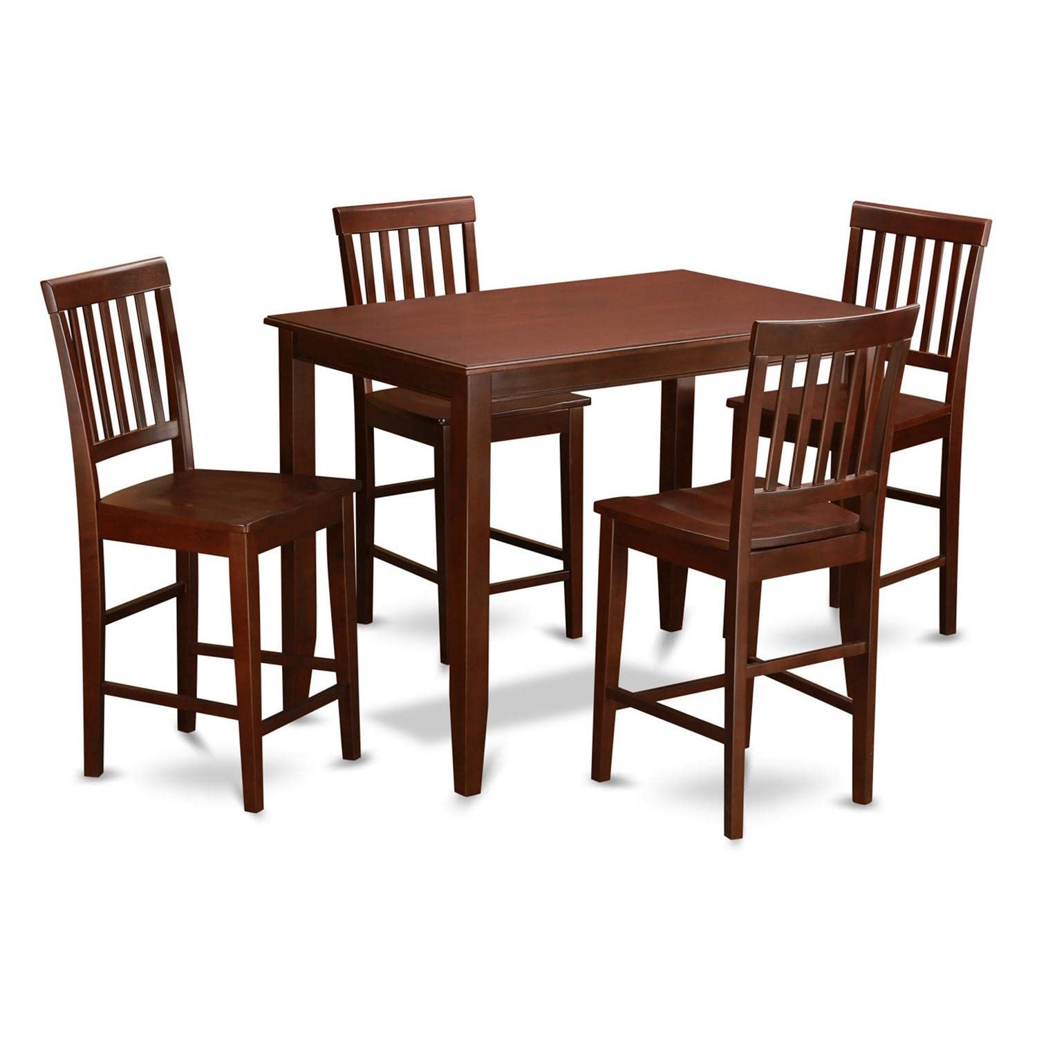 East West Furniture BUVN5-MAH-W Buckland 5 Piece Counter Height Set Includes a Rectangle Kitchen Table and 4 Dining Chairs, 30x48 Inch, Mahogany