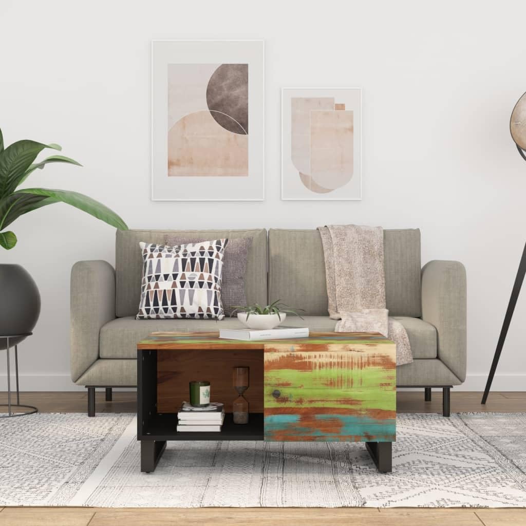 vidaXL Reclaimed & Engineered Wood Rectangular Coffee Table - Multicolor, Spacious Storage, Easy Assembly, Unique Handmade Design, Solid Construction