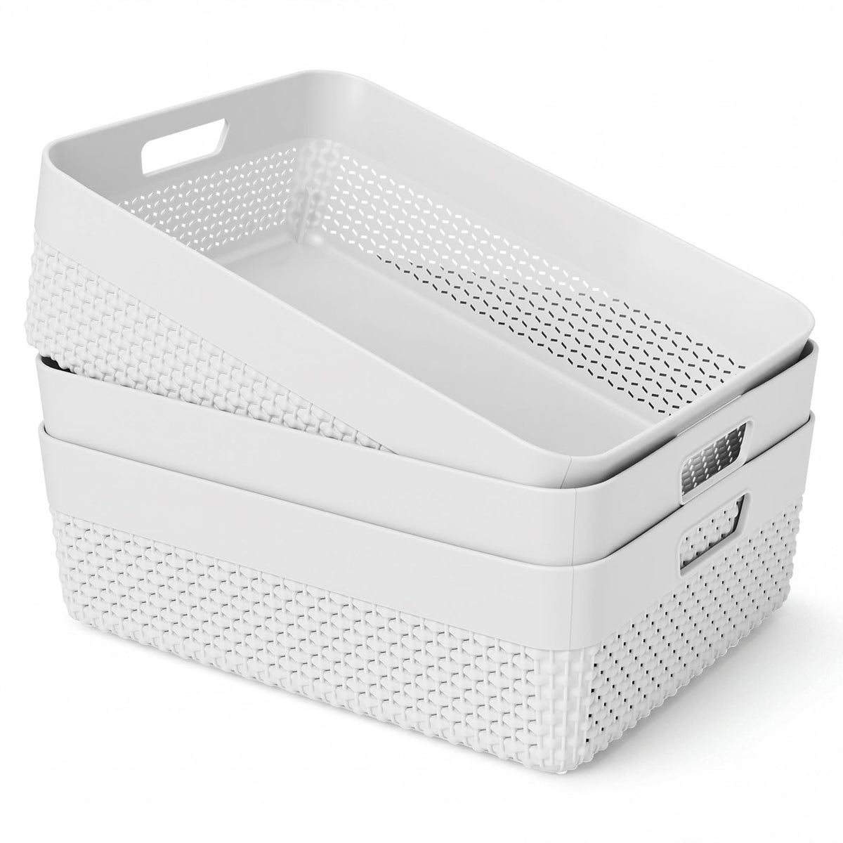 Newtay 3 Pack White Plastic Storage Baskets for Organizing