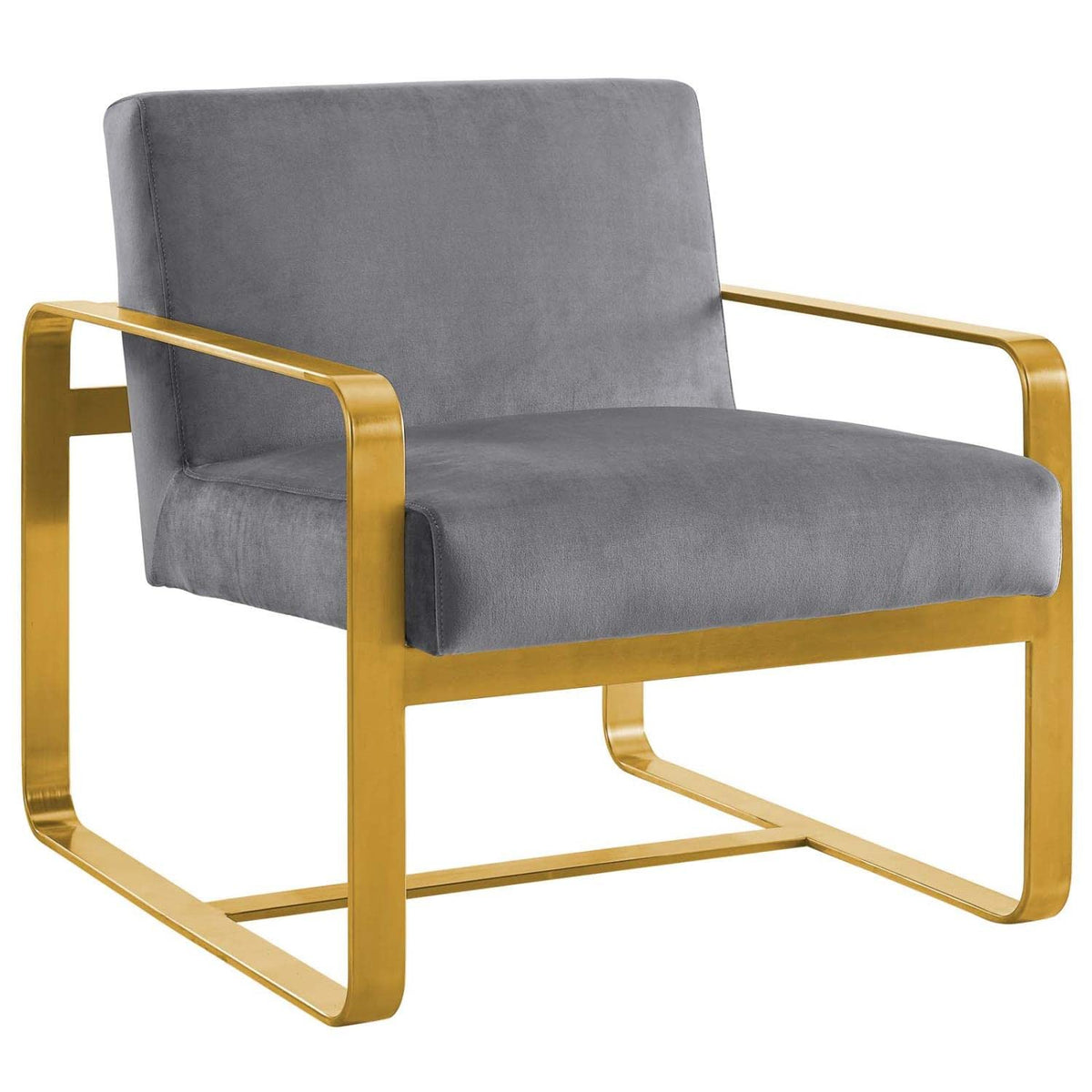 Modway Astute Glam Deco Performance Velvet Upholstered Accent Lounge Arm Chair Gold Stainless Steel Frame In Gray