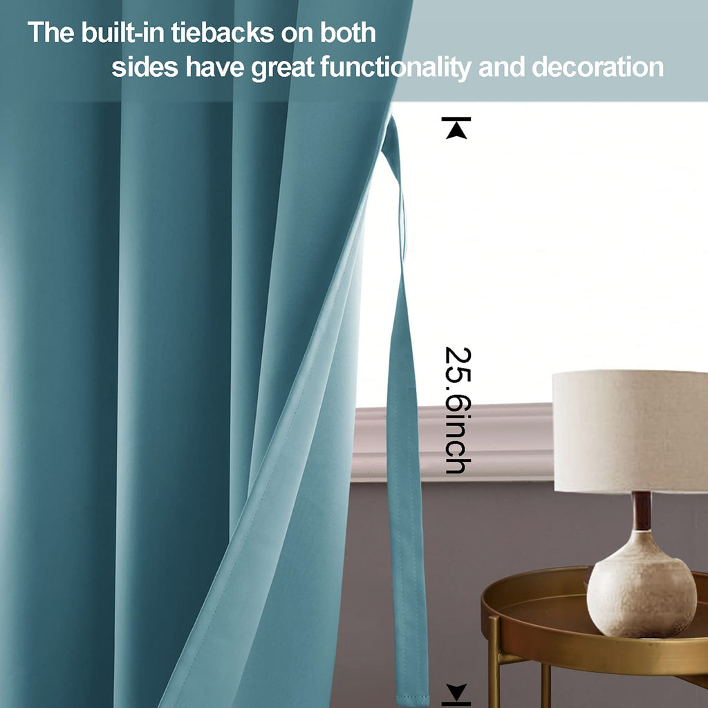 Jiuzhen Blackout Curtains With Tiebacks-Thermal Insulated And Light Blocking,2 Panels, 42 X 84 Inch,Turquoise