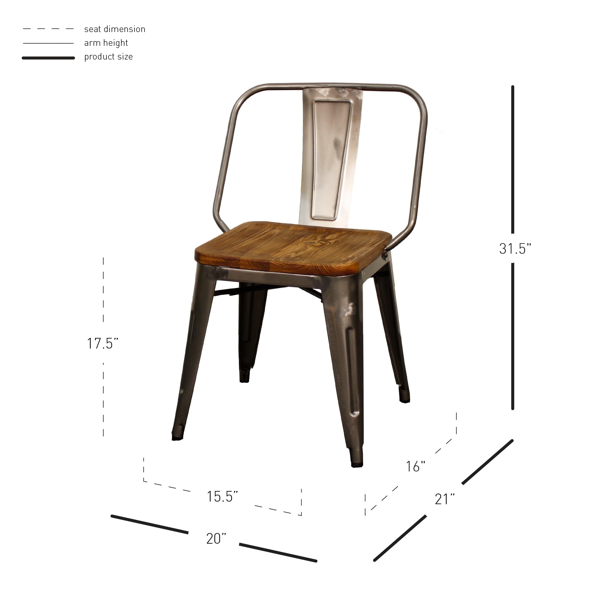 New Pacific Direct Brian Metal Side Chair With Wood Seat,Gunmetal Gray,Fully Assembled,Set Of 4