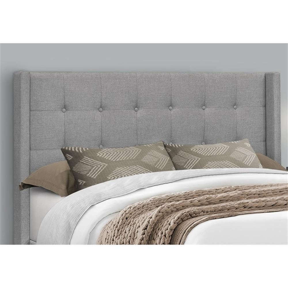 Monarch Specialties I 6040Q Bed, Frame, Platform, Bedroom, Queen Size, Upholstered, Linen Look Fabric, Metal Legs, Grey, Chrome, Contemporary, Modern