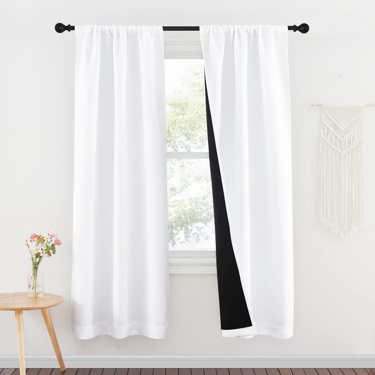 Nicetown 100% Blackout Window Curtain Panels, Rod Pocket Full Light Blocking Drapes With Black Liner For Nursery, 72 Inches Drop