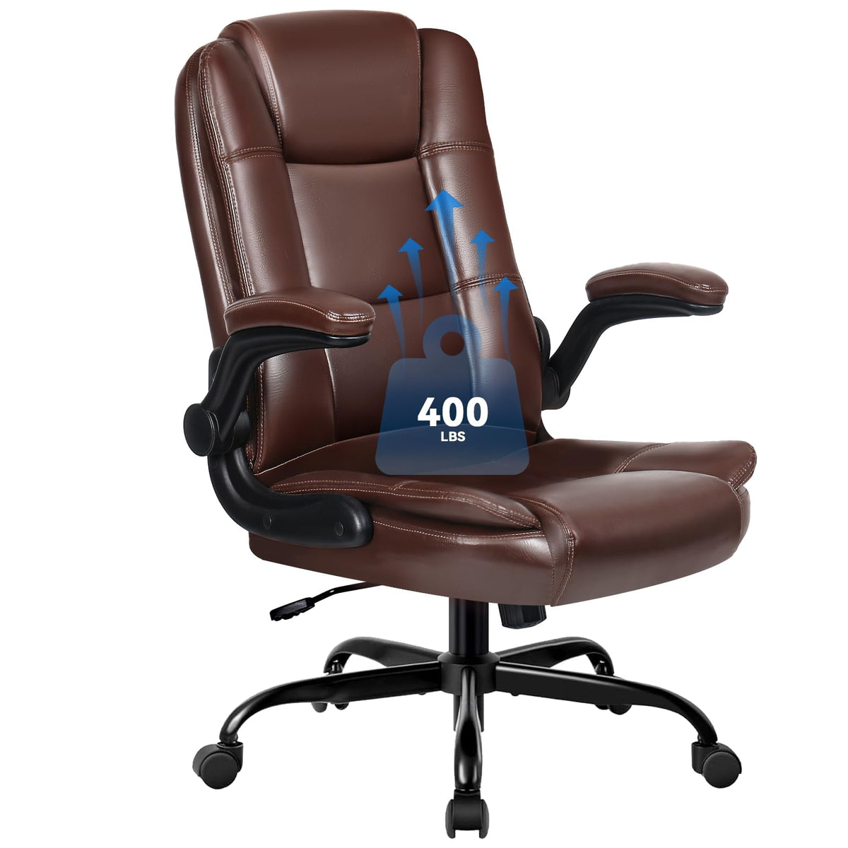 Vitesse Ergonomic Office Chair With Flip-Up Armrests, Big And Tall Leather Executive Office Chair, High Back Lumbar Support Home