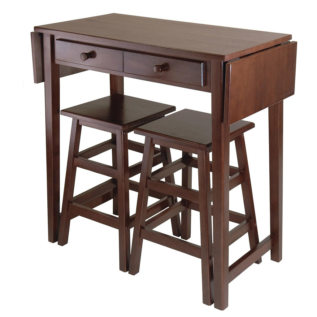 Winsome Mercer 33.86 x 49.76 x 18.48-Inch Wood Double Drop Leaf Table With 2 Stool, Cappuccino (40338)