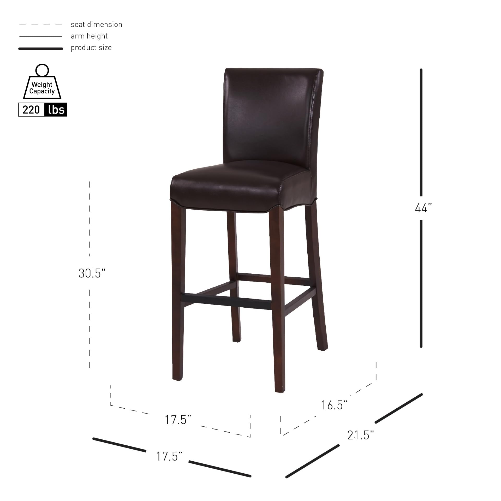 New Pacific Direct Milton Bonded Leather Bar Stool 29.5&quot;,Brown Legs,Coffee Bean Brown,Fully Assembled