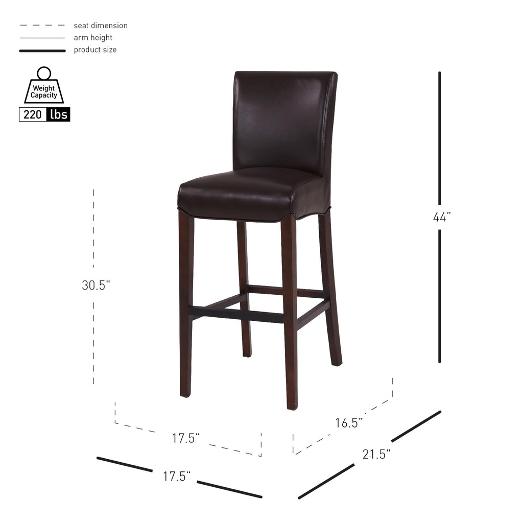 New Pacific Direct Milton Bonded Leather Bar Stool 29.5",Brown Legs,Coffee Bean Brown,Fully Assembled