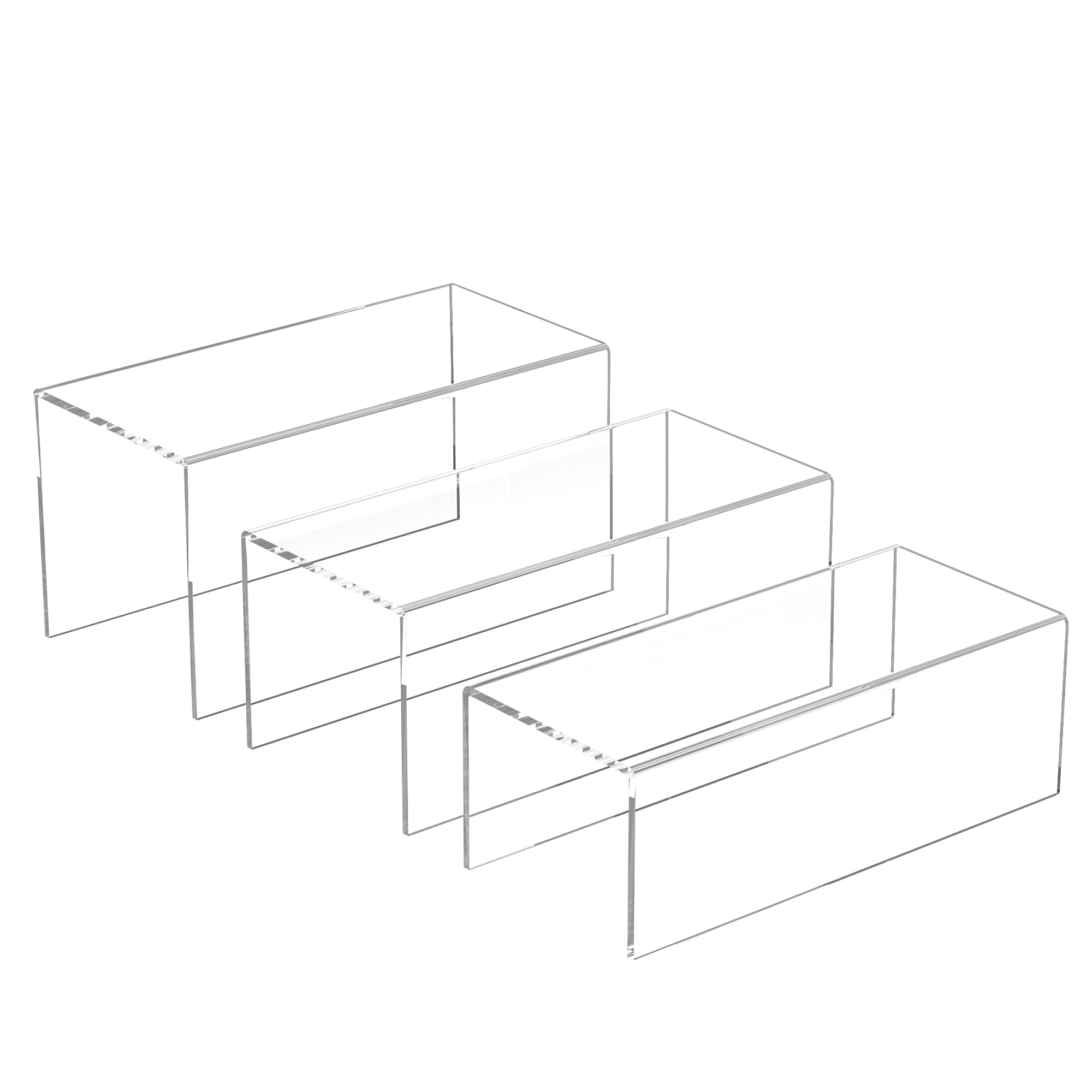 Sezanrpt Clear Display Risers Shelf 3pcs, Countertop Rectangular Acrylic Display Storage Organizer, Acrylic Stands for Funko Pop