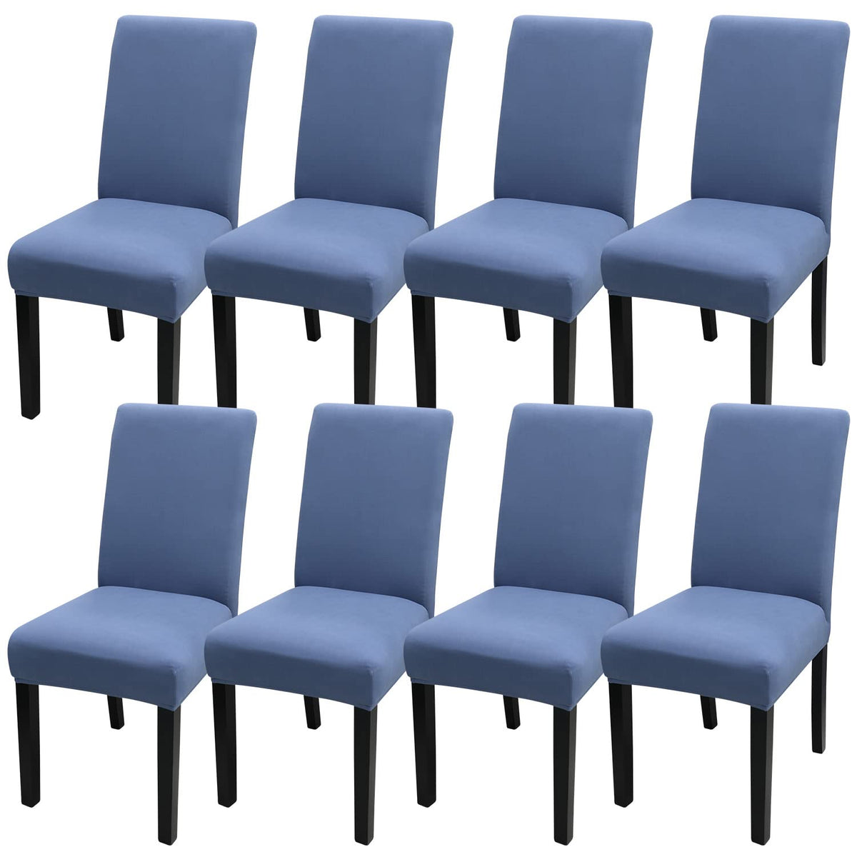 Jqinhome Dining Room Chair Covers Set Of 8, High Stretch Chair Slipcover Removable Washable Chair Seat Protector Cover For Home Party Hotel Wedding Ceremony (Gray Blue)