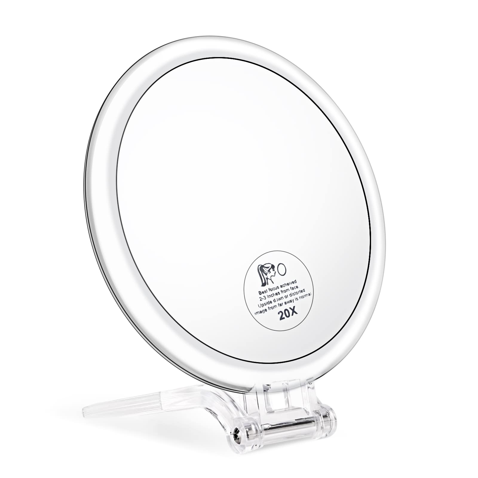 JMH Magnifying Handheld Mirror Double Sided, 1X 20X Magnification Hand Mirror, Travel Folding Held Adjustable Rotation Pedestal,