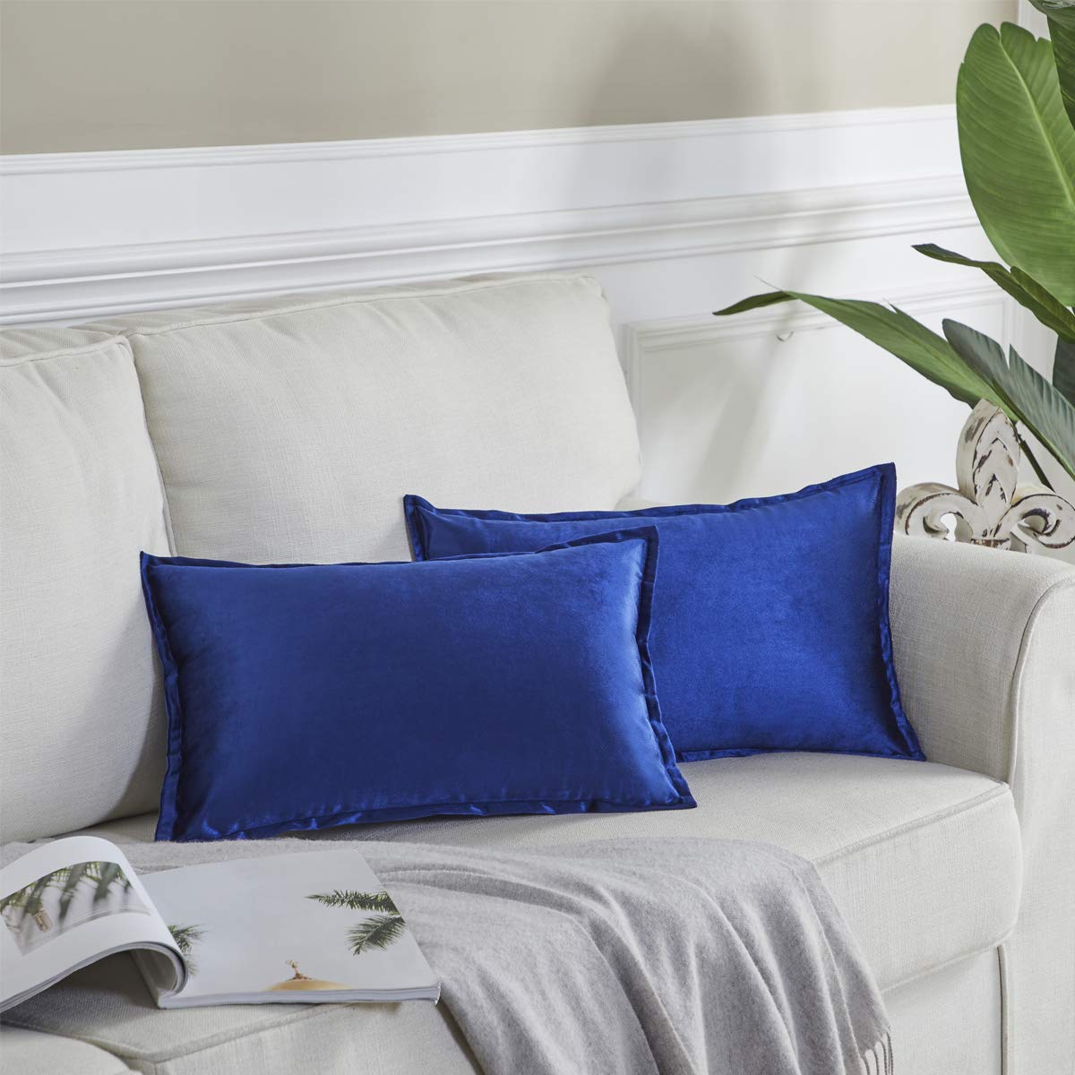 Gigizaza Navy Blue Velvet Decorative Lumbar Throw Pillow Covers 12X20 Oblong Couch Sofa Pillow Covers Pack Of 2