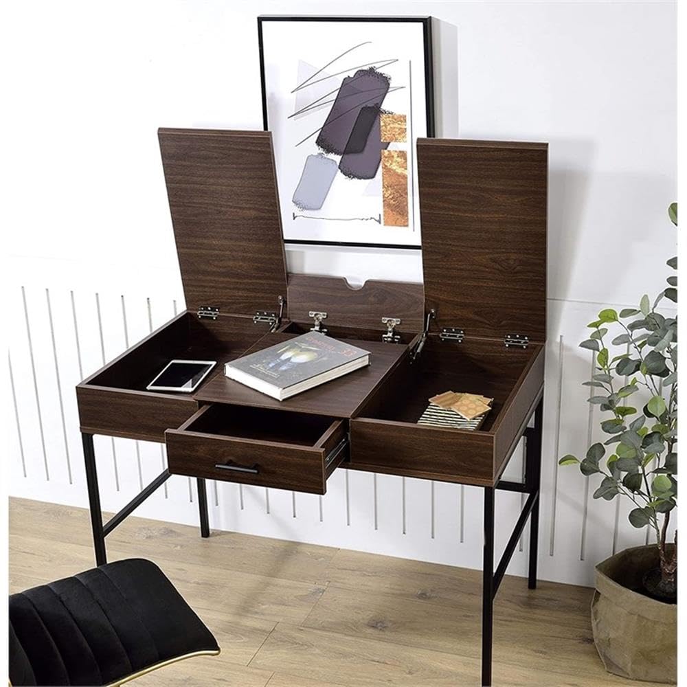 Acme Verster Wooden Storage Writing Desk with USB Port in Oak and Black
