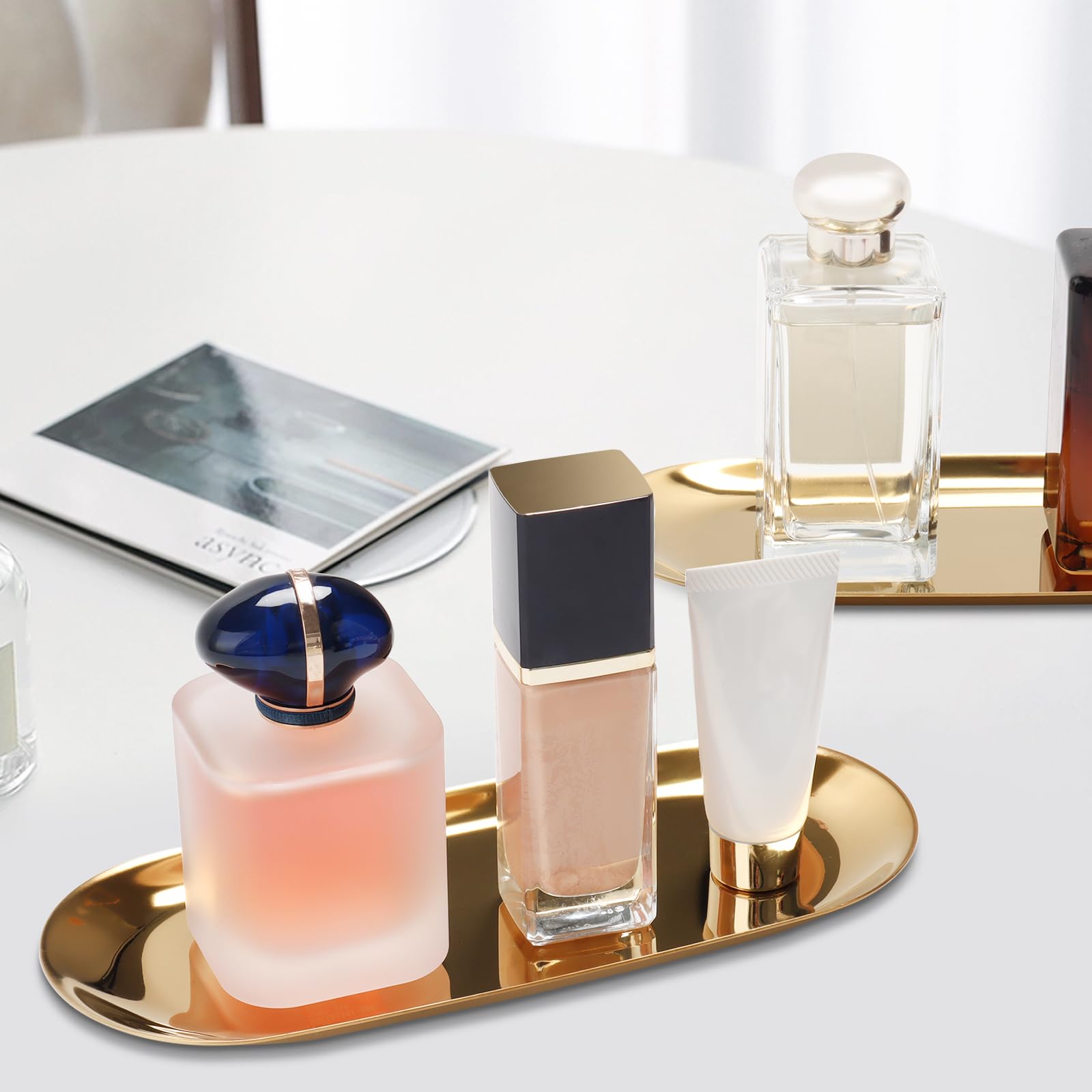 Gold Decorative Tray, Stainless Steel Jewelry Tray Towel Vanity Tray Dish Plate Tray Tea Fruit Storage Trays Cosmetics Jewelry O