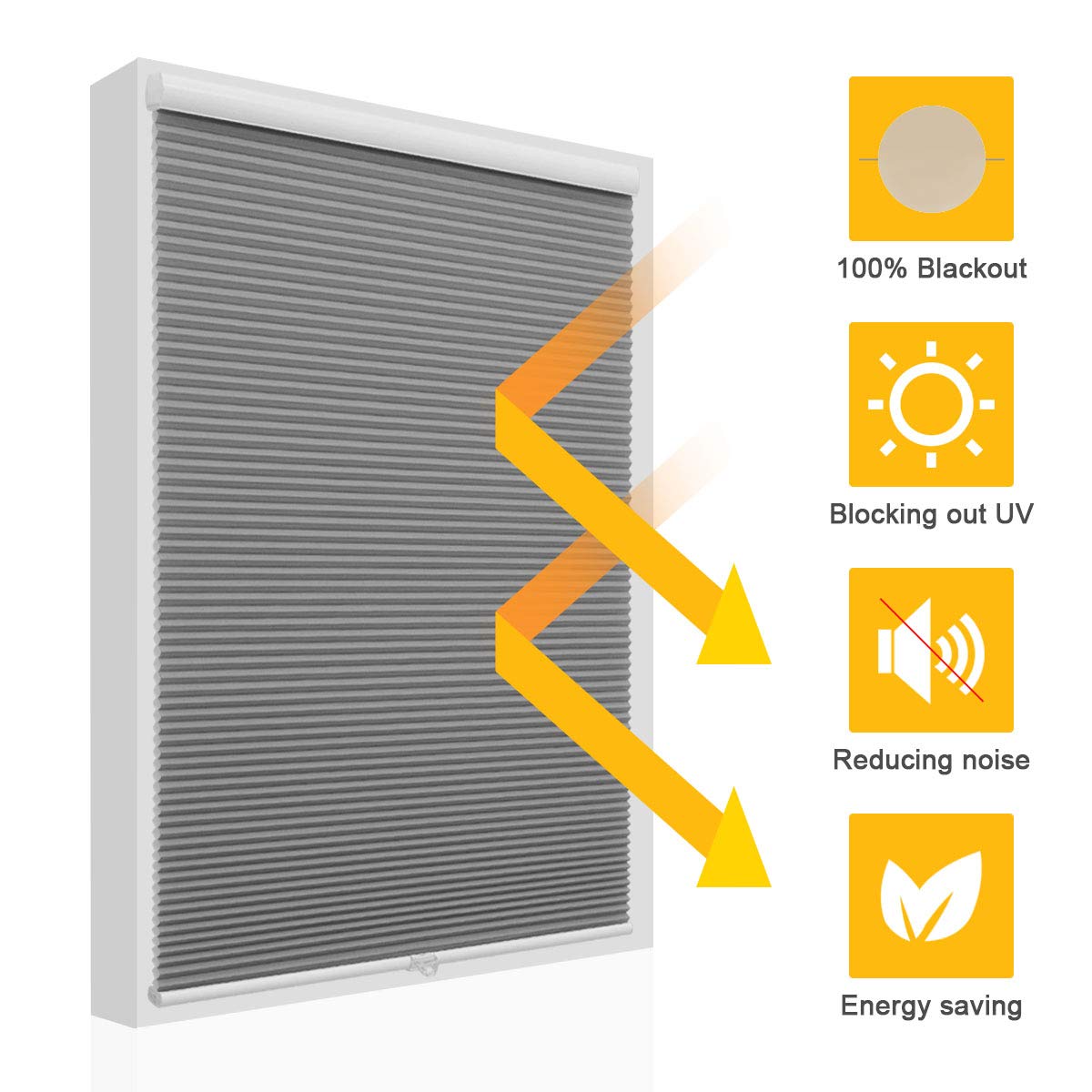 Blackout Cellular Shades Cordless Blinds Window Shades For Home, 40W X 48H, Cool Silver(Blackout)