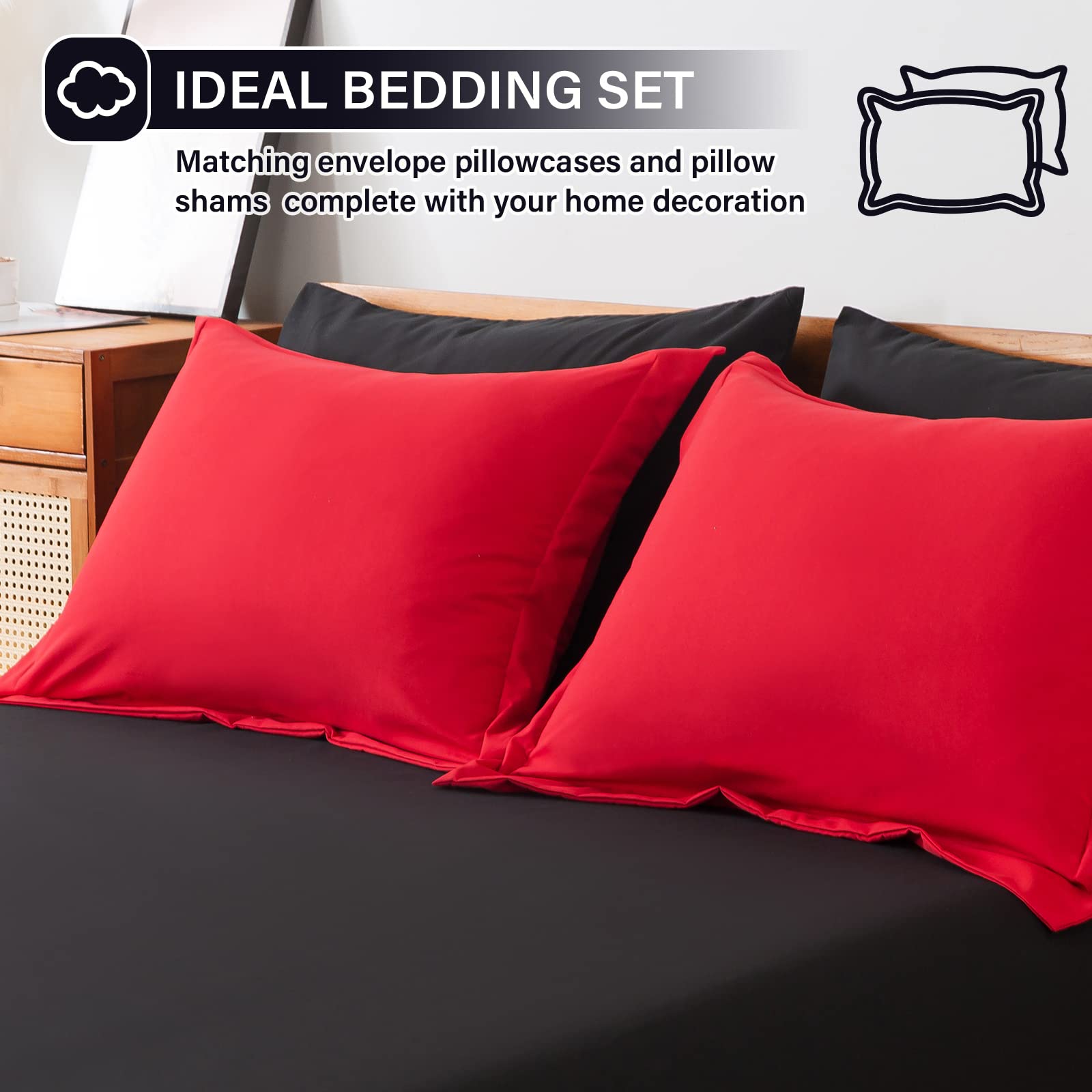 Cosybay Bed In A Bag King Reversible Comforter Sets 7Pcs All Season Down Alternative Bedding Sets Red And Black With Comforter,