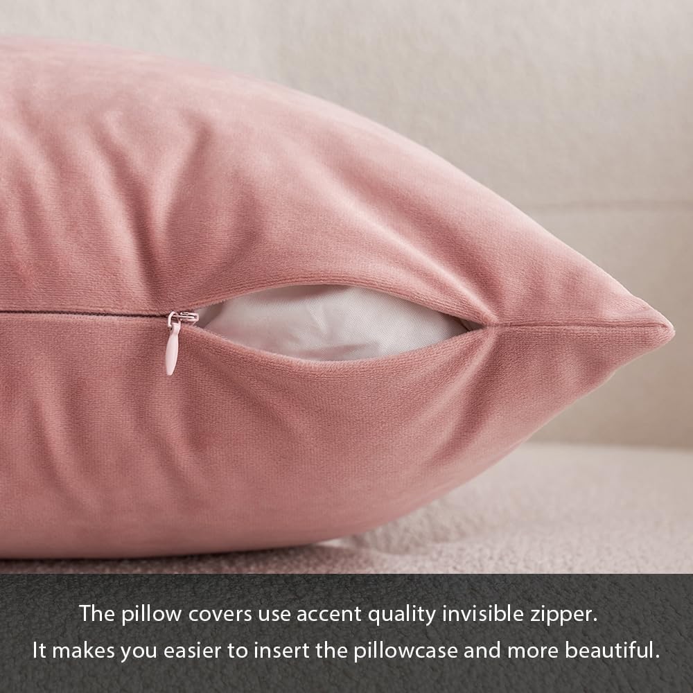 MIULEE Dusty Pink Velvet Lumbar Pillow Cover 12x20 Inch Decorative Cushion for Home Decor