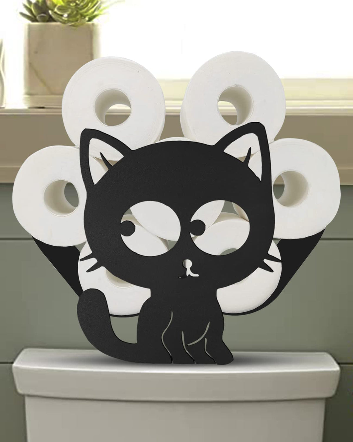 Cat Toilet Paper Holder Stand, Funny Animal Toilet Paper Storage for Bathrooms Kitchen, Free Standing Metal Bathroom Tissue 8 Ro